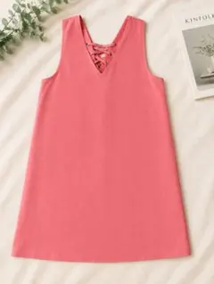 RETRO GIRL レースアップ ノースリーブワンピース ピンク