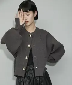 アダムエロペ BIGボタン ニットカーディガン チャコール