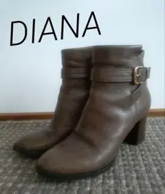 DIANAレザーショートブーツ★カーキブラウン★サイドファスナー付き22.5
