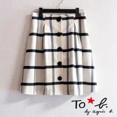 【美品】トゥービーバイアニエスベー　秋冬の白×黒チェックボタンスカート38