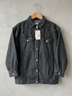 新品 しまむら　フラワーモチーフGジャン ブラック Mサイズ