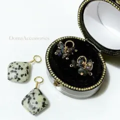 ダルメシアンジャスパーとブラックオパールのチャームセット