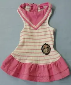 犬服 フリル付きストライプドレス ピンク