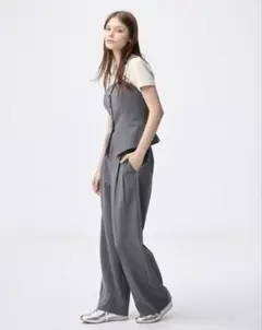 タックワイドパンツ ダークグレー M 標準70.0〜74.0cm