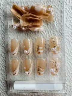 ベージュ マーブル模様 ネイルチップセット 24個入り