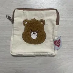 Care Bears ケアベア　もこもこ　スクエア刺繍ポーチ　ブラウン