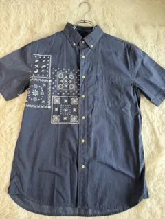 Arnold Palmer シャツ 半袖 M相当 デニム風 ペイズリー 美品