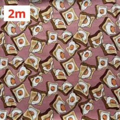 綿プリント ローン生地　目玉焼き　トースト　105㎝×2m 生地　ハギレ