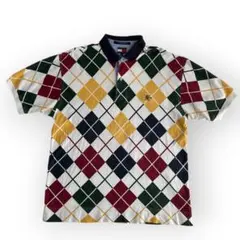 【90s古着】トミーヒルフィガー アーガイル柄 半袖ポロシャツ XL【B83】