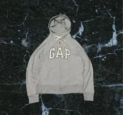 old gap 刺繍ロゴ フルジップ パーカー y2k 平成 グレー 短丈 S