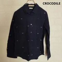 CROCODILE 長袖シャツ ネイビー 刺繍 総柄　Mサイズのサムネイル