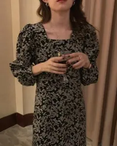 花柄ロングワンピース 韓国