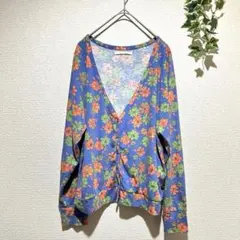 【ファイナルディシジョン】花柄 Vネック カーディガン パープル系　前開き