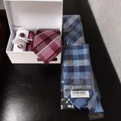 ネクタイ他5点セット（カフスボタン、ポケットチーフ）