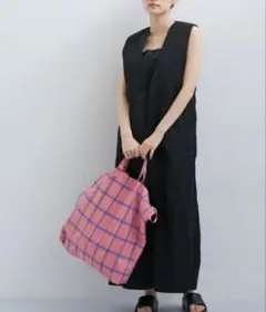 アダムエロペチェックプリントギャザー2WAYトート