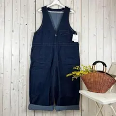 新品 人気 サロペット オールインワン インディゴ デニム ネイビー 綿 フリー