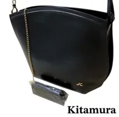 Kitamura キタムラ レザーショルダーバッグ 黒 金具 ポーチ付き 肩掛け