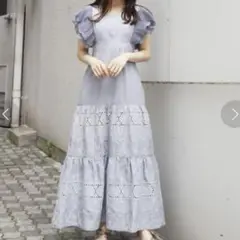マーキュリーデュオ カットワーク刺繍ラッフルマキシワンピース ブルー【S】