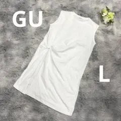美品GUレディース　ロングシャツ　チュニック　ホワイト　ノースリーブ　Lのサムネイル