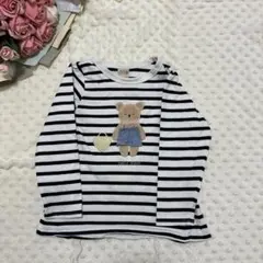 ストライプ柄 クマ刺繍 長袖カットソー 100cm プティマイン　ロンT 春服