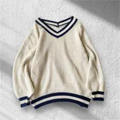 【イームス】チルデンセーター 透け感 長袖 前後Vネック 長袖 F