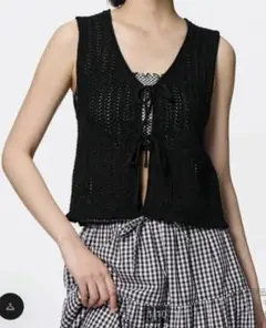 GU 透かし編みニットジレ ブラック XL