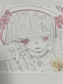 手描き イラスト 萌え絵 ピンク フリル リボン ロリータ