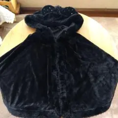 ミニーちゃん フリース ブラック ポンチョ フード付き