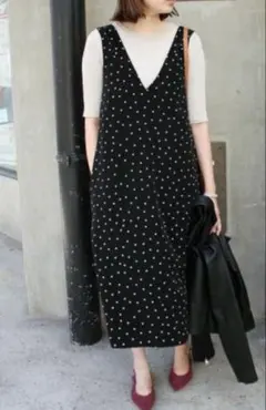 【美品】SLOBE IENA＊Vネック Aライン ワンピース ドット柄 水玉