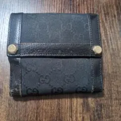 GUCCI　二つ折り財布 黒 キャンバス/レザー