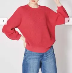 フェリシモ　IEDIT ピンクカラートップスの会　ワッフルニットコーラルピンク