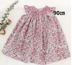 90㎝小花柄女の子ワンピース子どもチュニック半袖スモック女の子ワンピース半袖