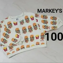 100cm MARKEY'S HOGAN ハンバーガー柄 長袖　トレーナー　総柄