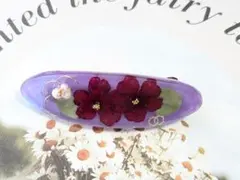 大人かわいいデザイン押し花入りレジンバレッタハンドメイド