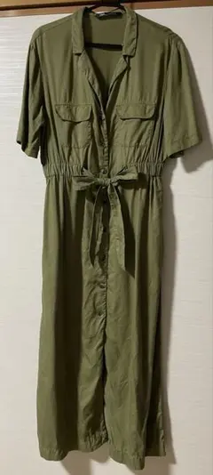 ZARA オリーブグリーン シャツワンピース 半袖　Mサイズ