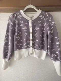 one way 紫 花柄カーディガン