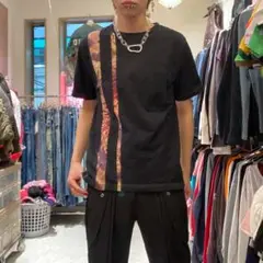TAKEO KIKUCHI 平成アーカイブ 和柄模様 パッチワーク Tシャツ 黒