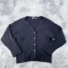 Discoat ニット　カーディガン　ブラック　リブ編み 長袖　Ｖネック