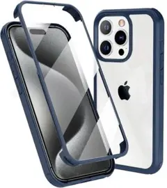 iPhone15 Pro ケース 両面透明 全面保護 6.1インチ ネイビー