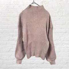 11802 レイカズン ハイネックリブニット セーターくすみピンク 洗える 古着
