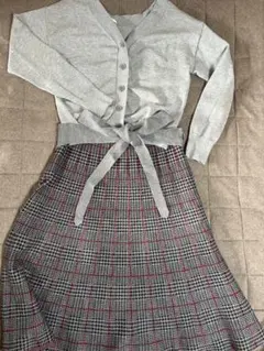 組曲　グレー チェック柄 ニットワンピース