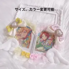 硬貨ケースデコ トレカケースデコ B8 ペアハートデコ レースデコ 黄色 ピンク