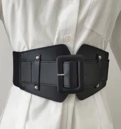 ワイドベルト﻿太ベルト ウエストマーク 体型カバーブラック コルセット風ベルトA