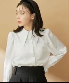 VIS ロングカラーボウタイブラウス【2WAY】【洗える】Mサイズ　ホワイト　白