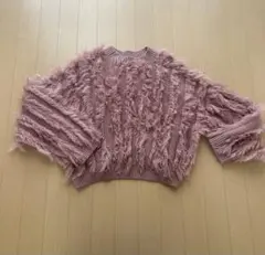 SPINNS フリンジ ニット トップス ピンク Fサイズ