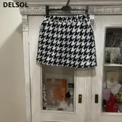 DELSOL デルソル ニット スカート L 千鳥柄 ウエストゴム ゴルフウェア