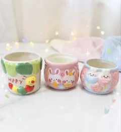 【3点まとめ】あおむし・うさぎ 陶器 スーベニアカップ