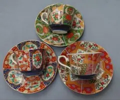 有田焼　コーヒーカップ・ソーサー3個セット　絵替わり