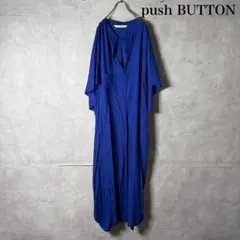 push BUTTON フリル袖 レーヨン ロングワンピース　青 N3347のサムネイル