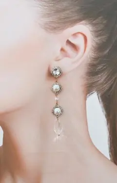 パール✖️クリスタル　ロングピアス☆